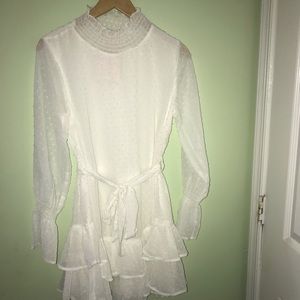 High neck polka dot frill dress